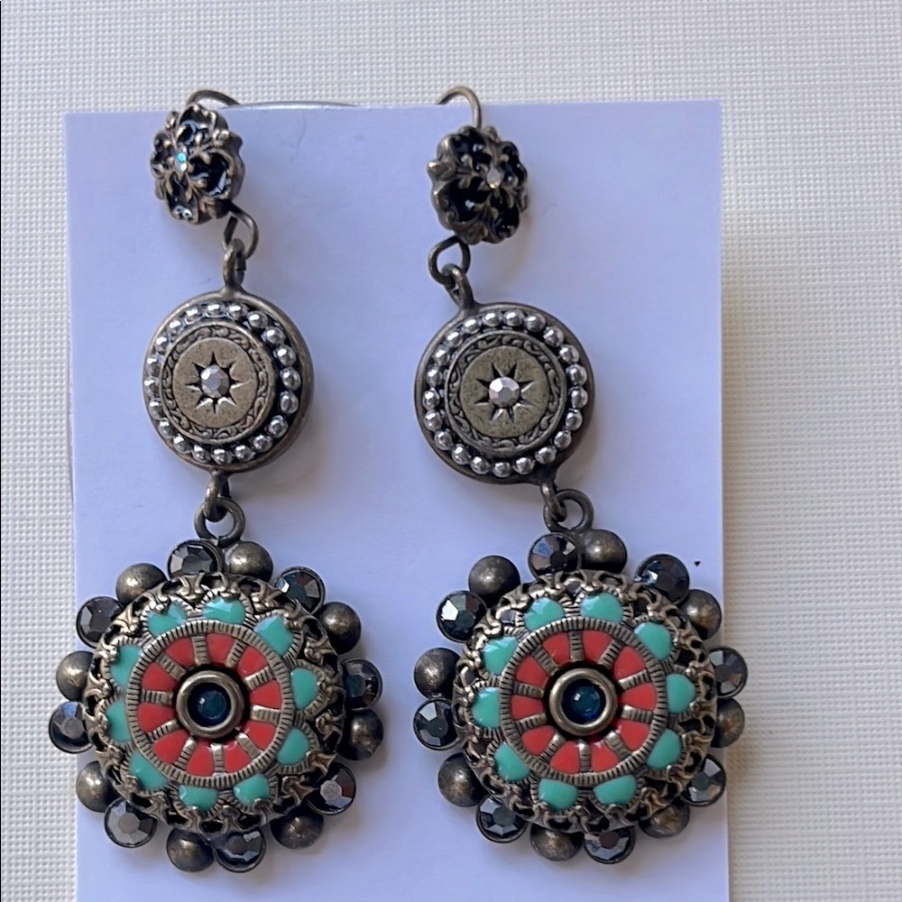 VINTAGE STYLE Art Deco Multicolor Bejeweled Dangle Earrings